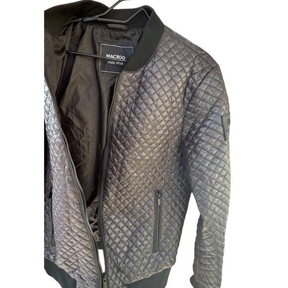 Maceoo Mens Size XL Park MGM Quilted Bomber Jacket Black Zip Closure Pockets - Picture 10 of 10
